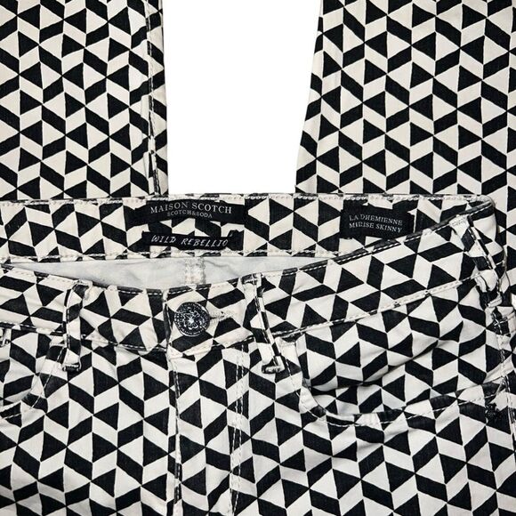 Maison Scotch 'La Bohemienne' Geometric Printed Jeans Mid Rise Skinny Size 26/32 - Picture 4 of 6